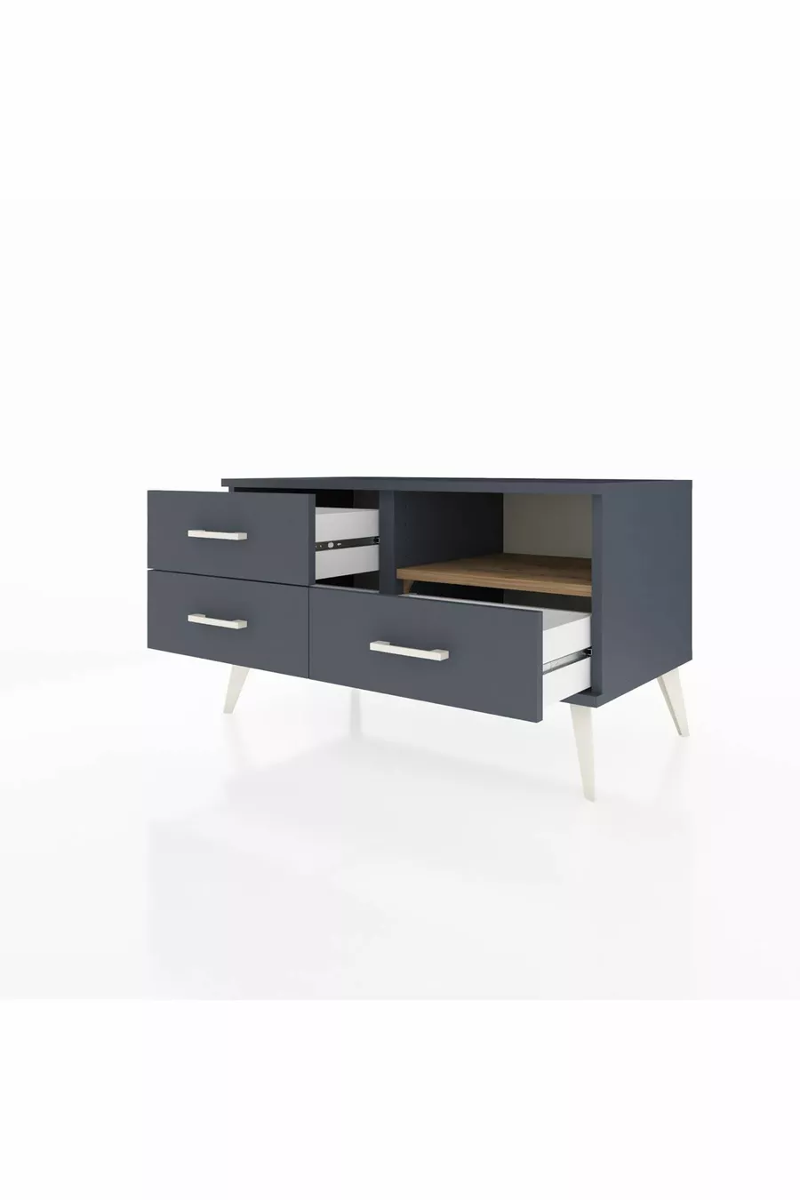 Commode Hyperion à une étagère et 3 tiroirs Anthracite-Sapin/Anthracite