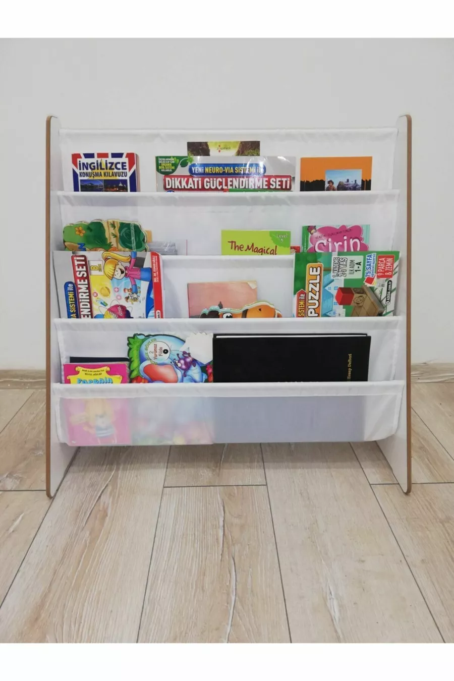 Bibliothèque en tissu Montessori pour maternelle, école, chambre d'enfant, en bois, lavable, blanc