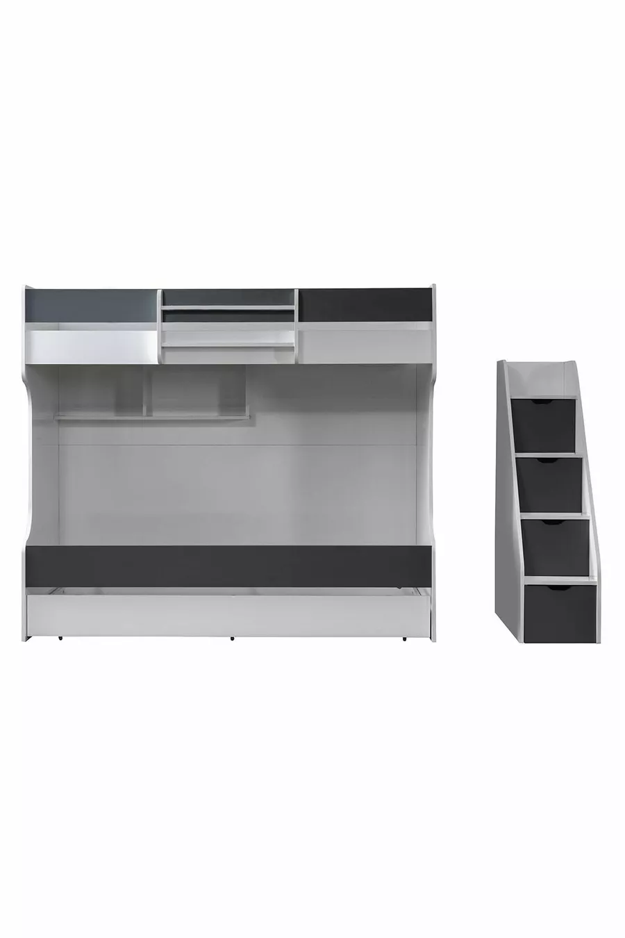 Bunk Bed, Kardem Bunk Bed with Drawer - Anthracite 2 Comfort Mattresses