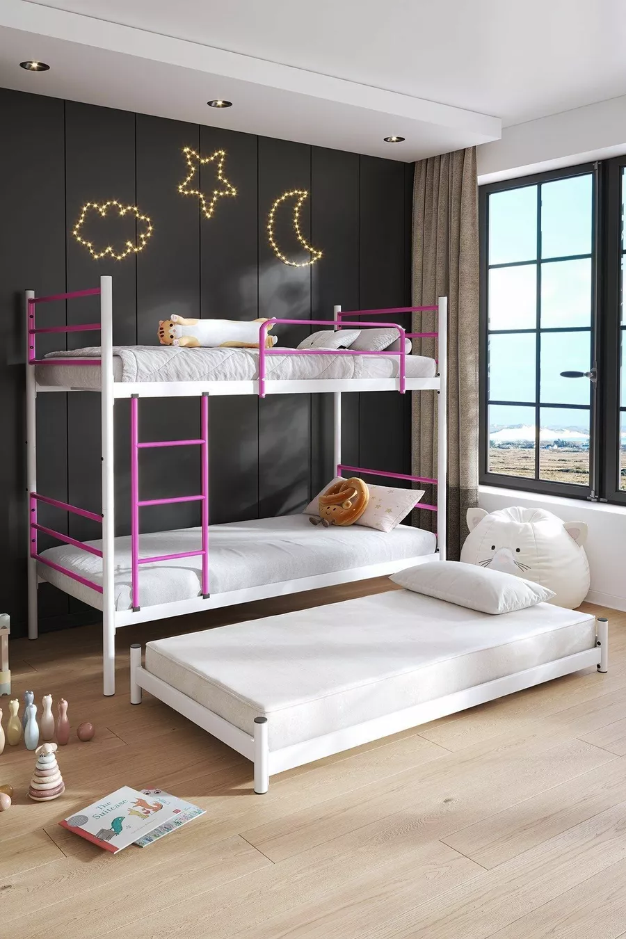 Lit superposé Trend Yavrulu compatible avec lit 3 personnes, métal rose foncé