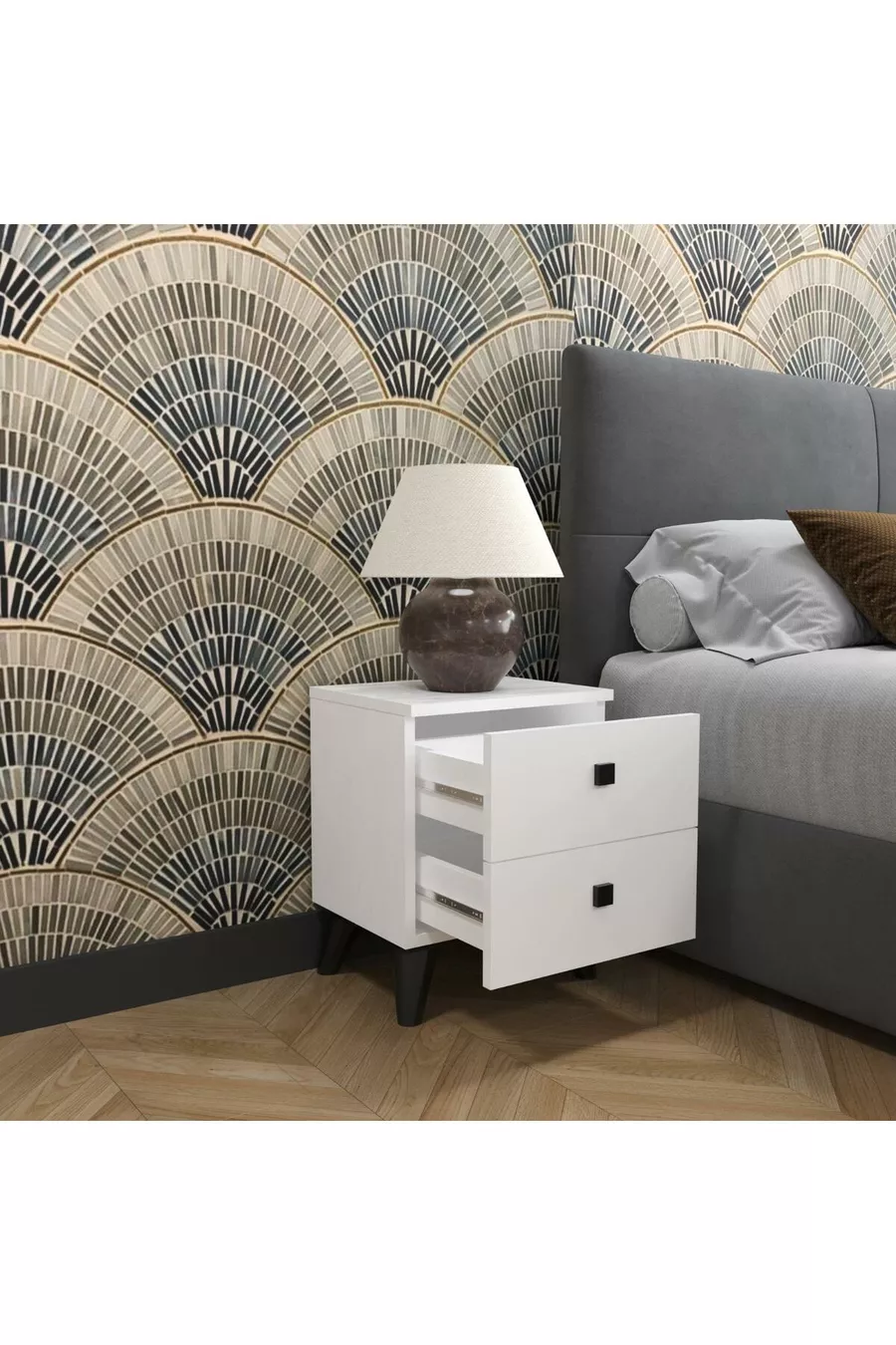 Table de chevet blanche Artemis 2 tiroirs