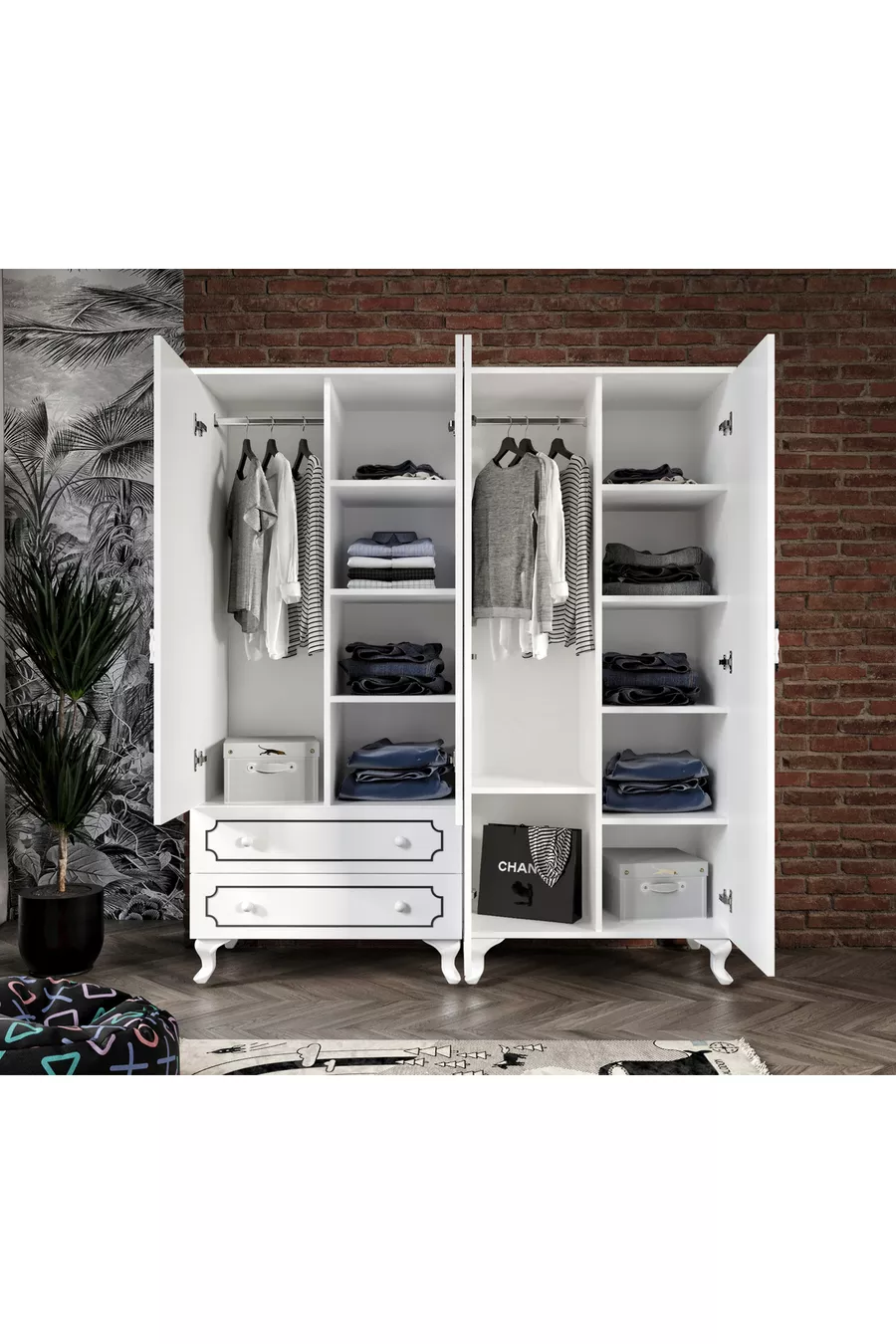 Armoire modulaire à 4 portes et 2 tiroirs, penderie - MDF de première qualité