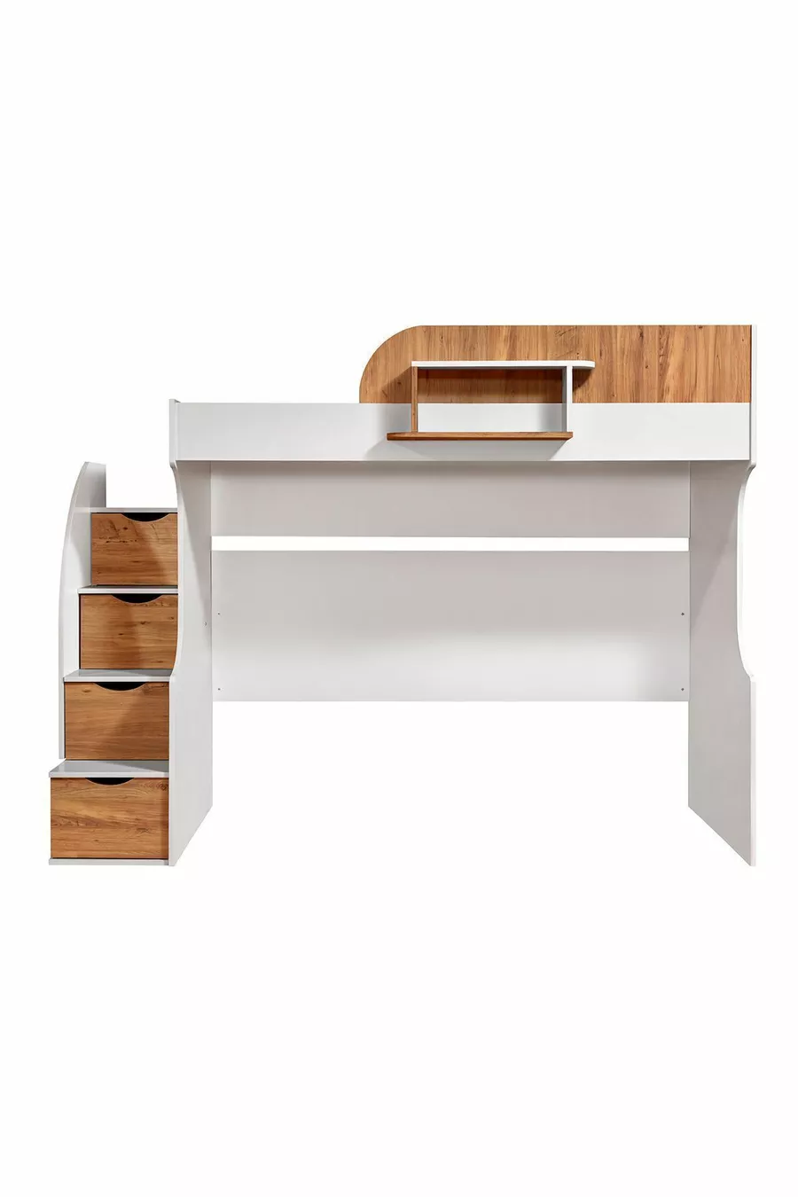 Bunk Bed, Litera Bunk Bed Wardrobe Desk, White-Dark Walnut 1 Comfort Mattress