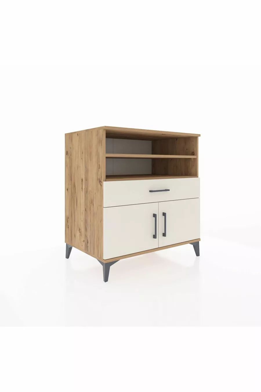 Commode Kronos 3 étagères 1 tiroir 2 portes Pin-Gris