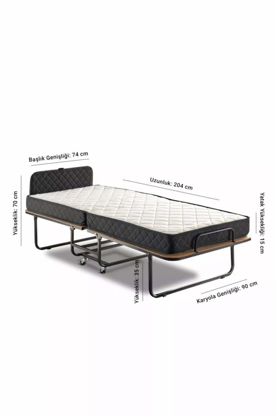 Lit pliant XL | Matelas à ressorts portable en deux parties et cadre de lit pliable