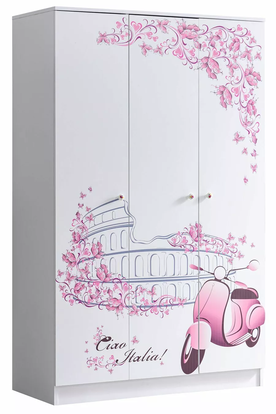 Lits superposés, Lit superposé Pisa, Table, Armoire 3 portes, 2 matelas Comfort