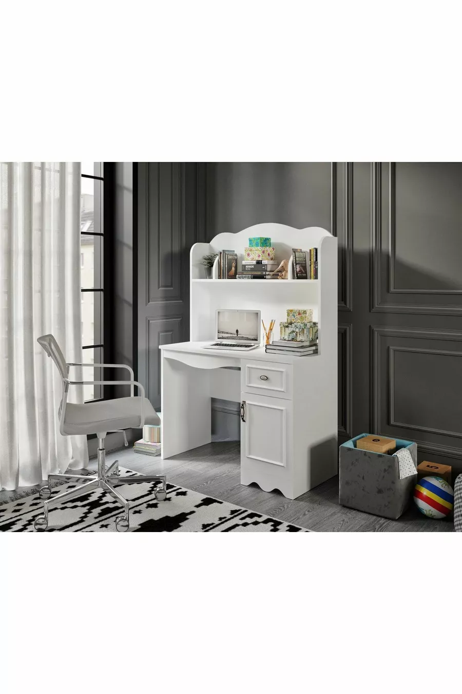 % Bureau de travail MDF Lisa Blanc (UNITÉ SUPÉRIEURE INCLUSE)