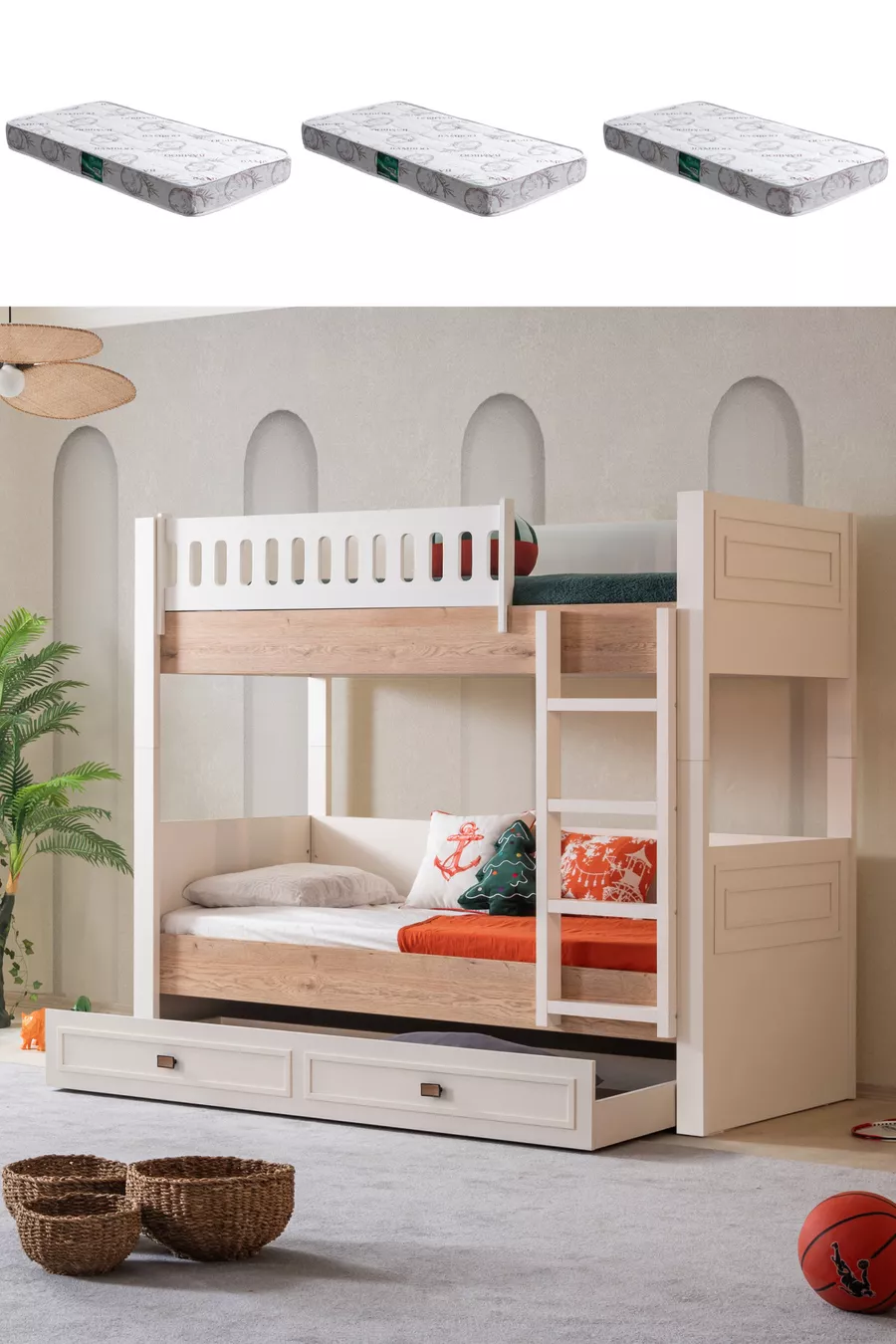 Bunk Bed, Zenit Loft Bunk Bed with 3 Comfort Mattresses