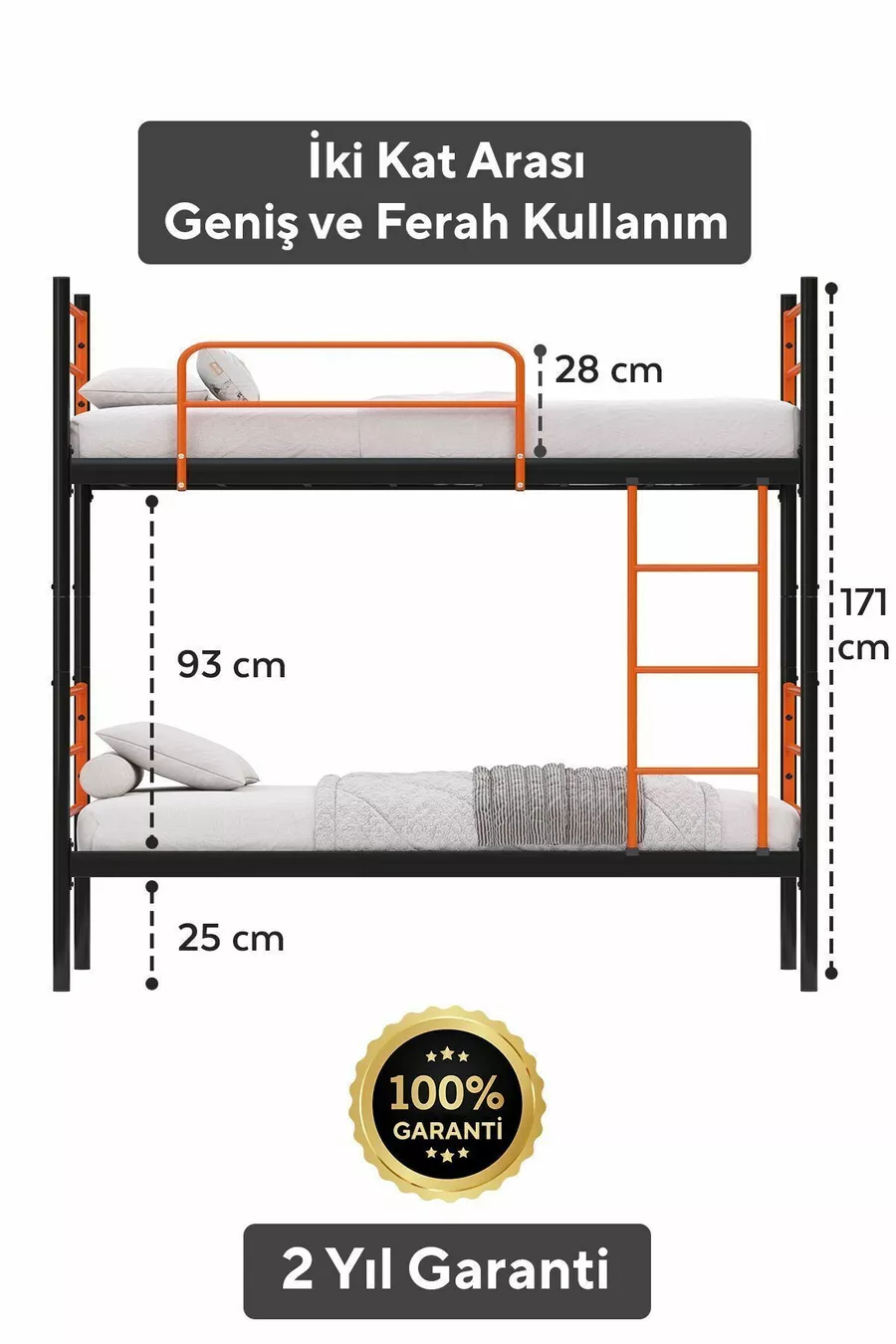 Letto a Castello Trend Compatibile con Materasso Arancione Letto a Castello in Metallo Separabile