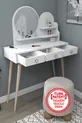 Coiffeuse en bois avec miroir et tiroirs Ruges sur pieds, blanc - Ruges