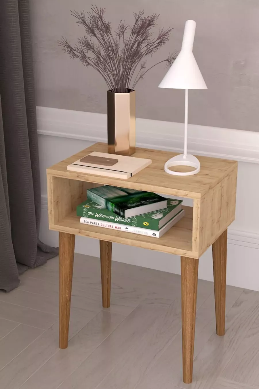 Table de chevet rétro Neptune, table de chevet modulable, table basse multifonction en chêne