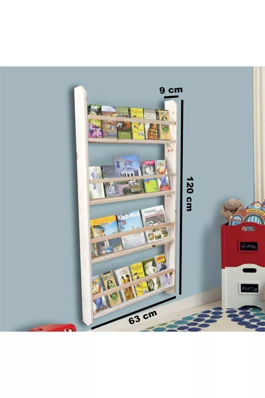 Étagère Murale Montessori Éducative en Bois pour Chambre d'Enfant, 4 Compartiments, Cm x Cm x 6 Cm