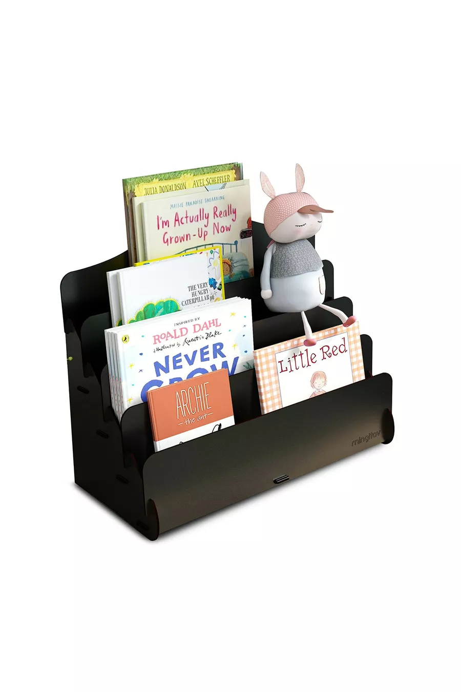 Mini Biblioteca Montessori Lucky per Bambini con 4 Ripiani in Legno, Libreria per Cameretta, Mini Libreria da Tavolo