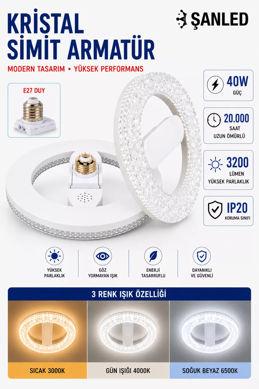 Modèle de W Simit KRISTAL Économique  Ampoule LED Lumière Blanche Torche -  Pièces
