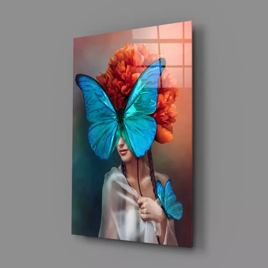 Peinture sur verre Femme Papillon