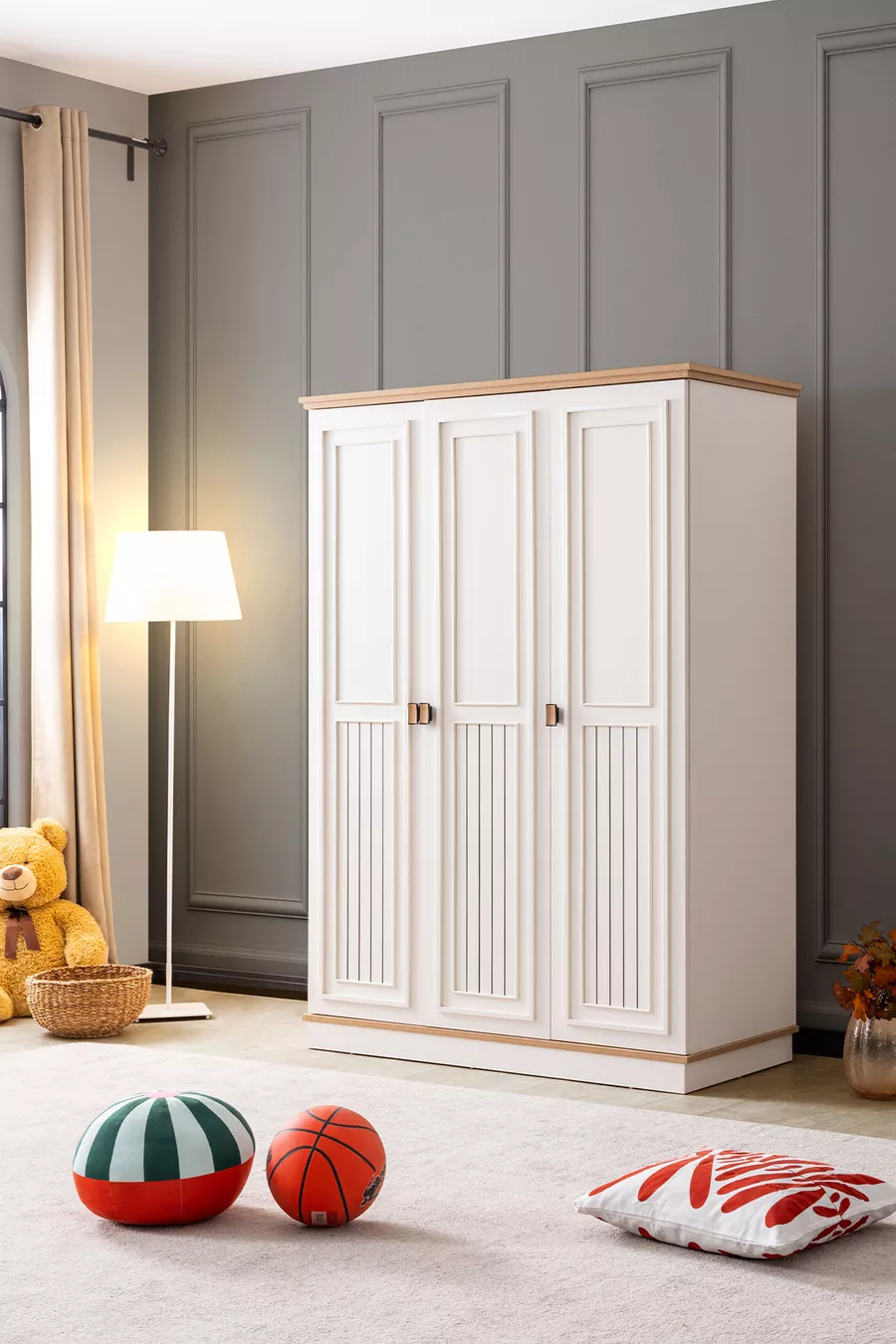 Chambre d'enfant, Armoire Zenit à 3 portes, Lit en sofa avec barrières pour enfants