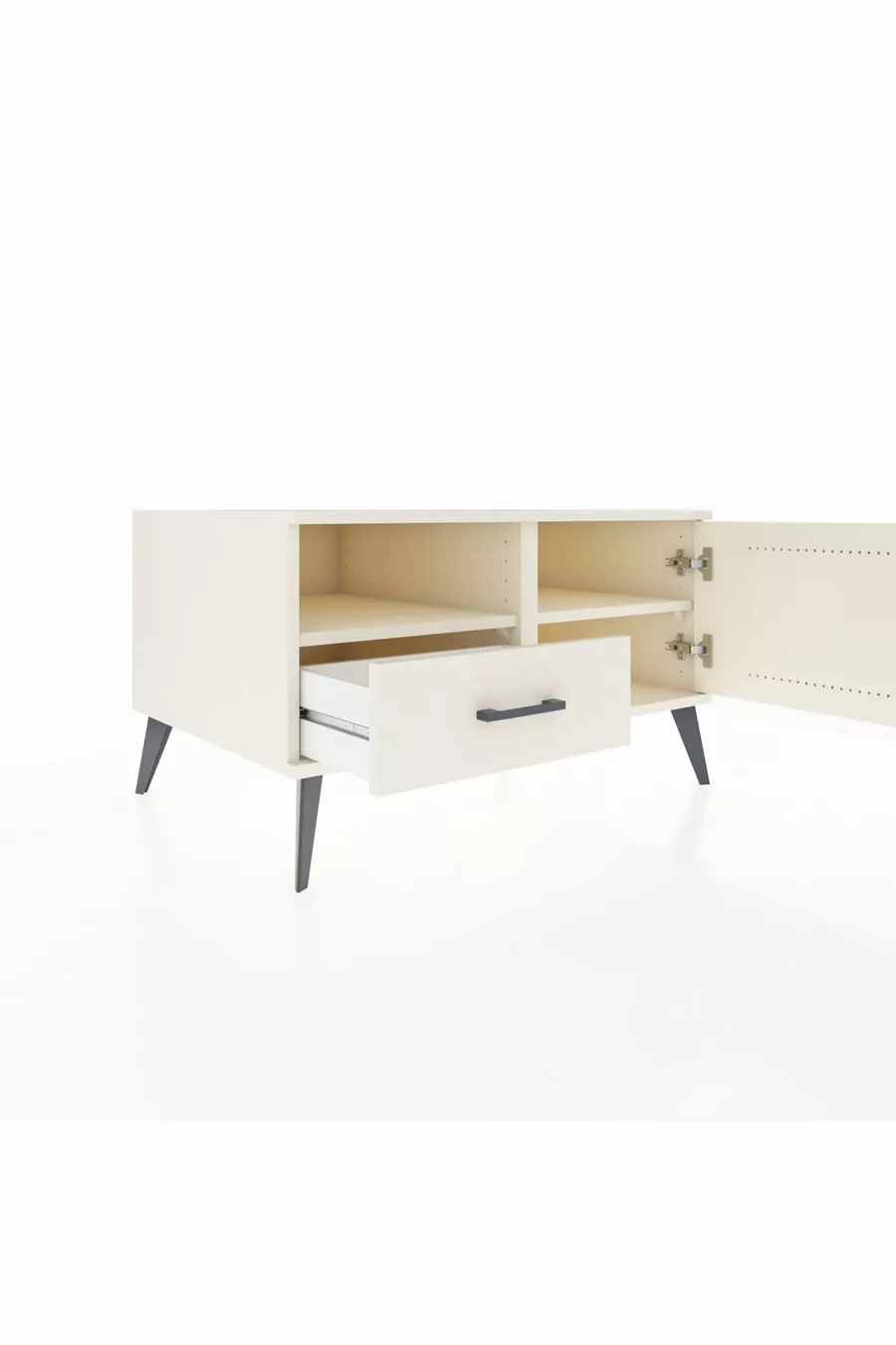Commode Kronos avec 2 étagères, 1 tiroir et 1 porte, couleur Pierre de Lune