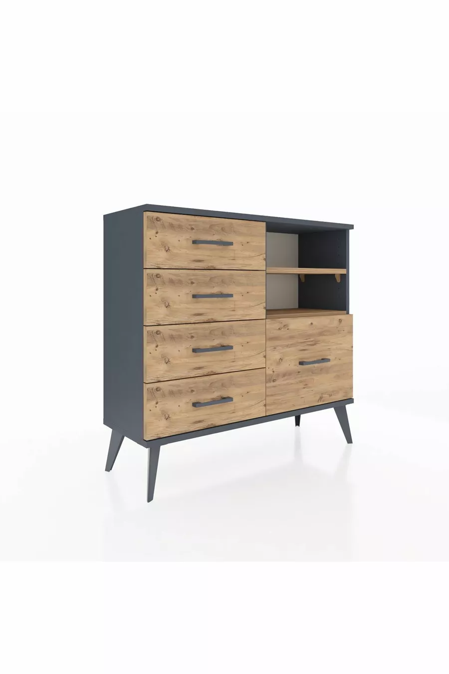 Commode Arges 2 étagères 5 tiroirs Anthracite-Pin