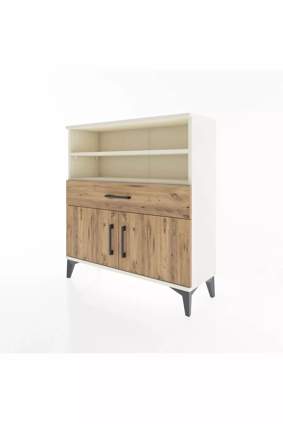 Commode Arges 3 étagères 1 tiroir 2 portes Pierre de lune-Épicéa