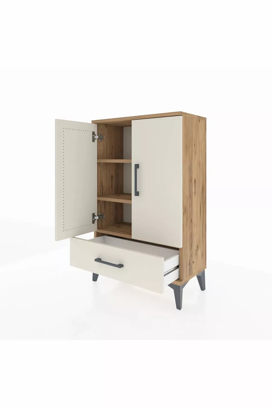 Silva Commode : Pin-Aigle, 2 étagères, avec tiroirs et portes, design élégant