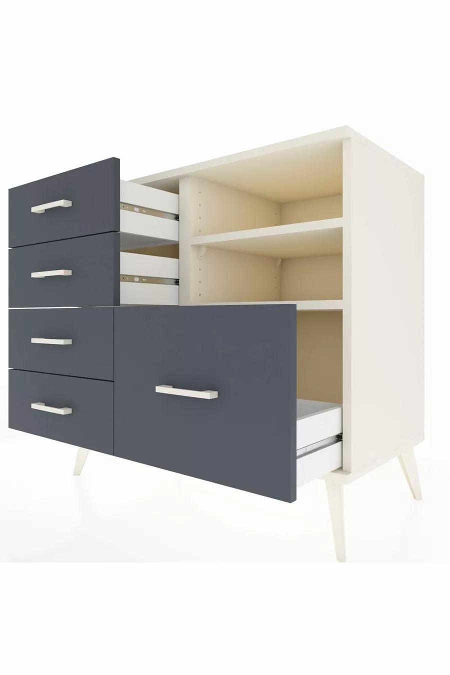 Commode Hyperion 2 étagères 5 tiroirs Pierre de lune/Pierre de lune/Anthracite