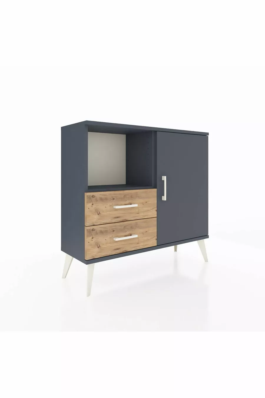 Commode Arges avec 2 étagères, 2 tiroirs et 1 porte, anthracite/anthracite pin