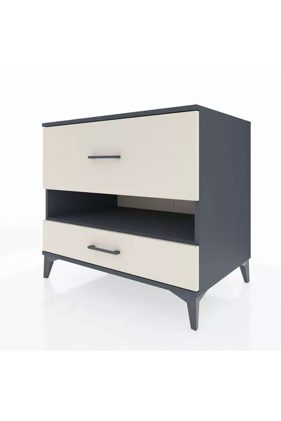 Commode Kronos à une étagère et 2 tiroirs Anthracite-Pierre de Lune