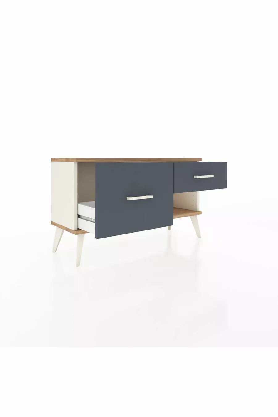 Commode Arges 2 tiroirs Pierre d'ail/Pin/Anthracite