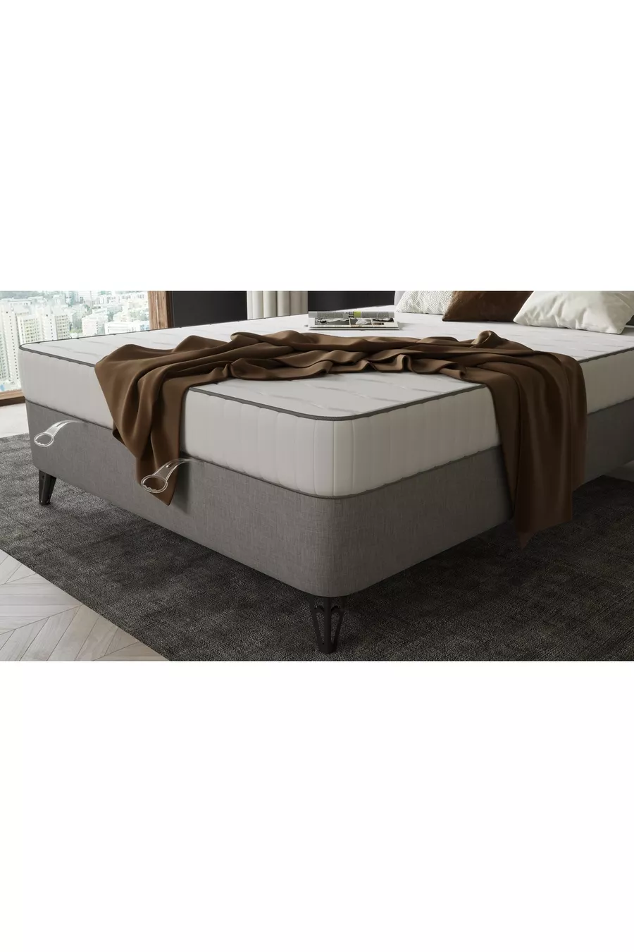 Ensemble de lit orthopédique de luxe avec sommier et tête de lit - Anthracite