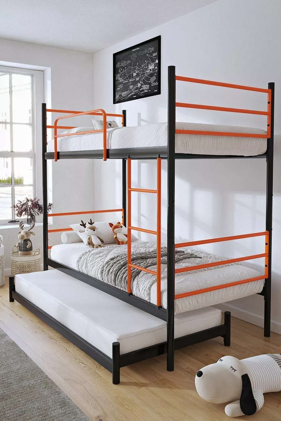 Lit superposé Trend Yavrulu Compatible avec lit 3 places Lit superposé en métal orange