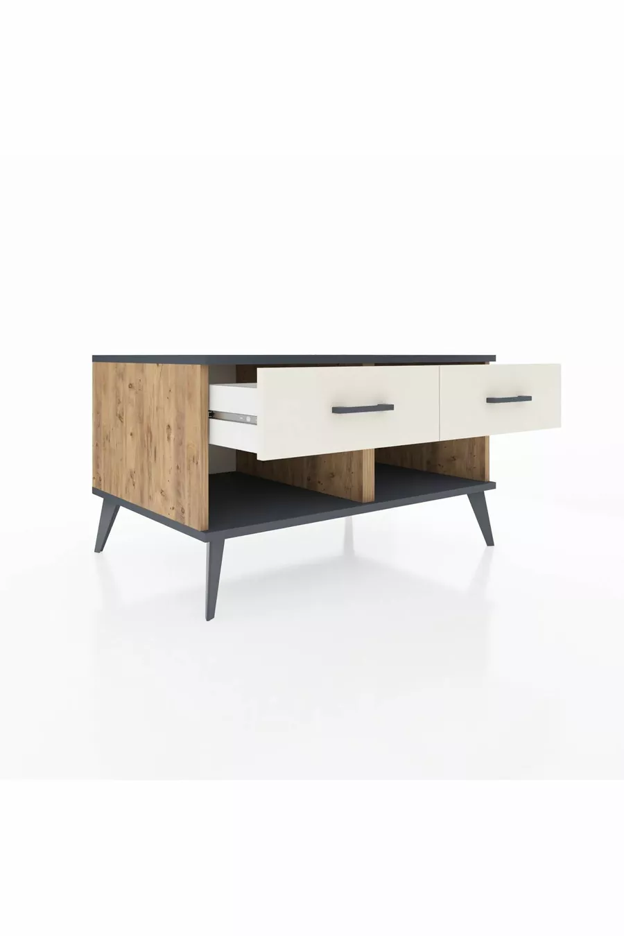 Commode Kronos 2 tiroirs Pin-Anthracite/Pierre de Lune