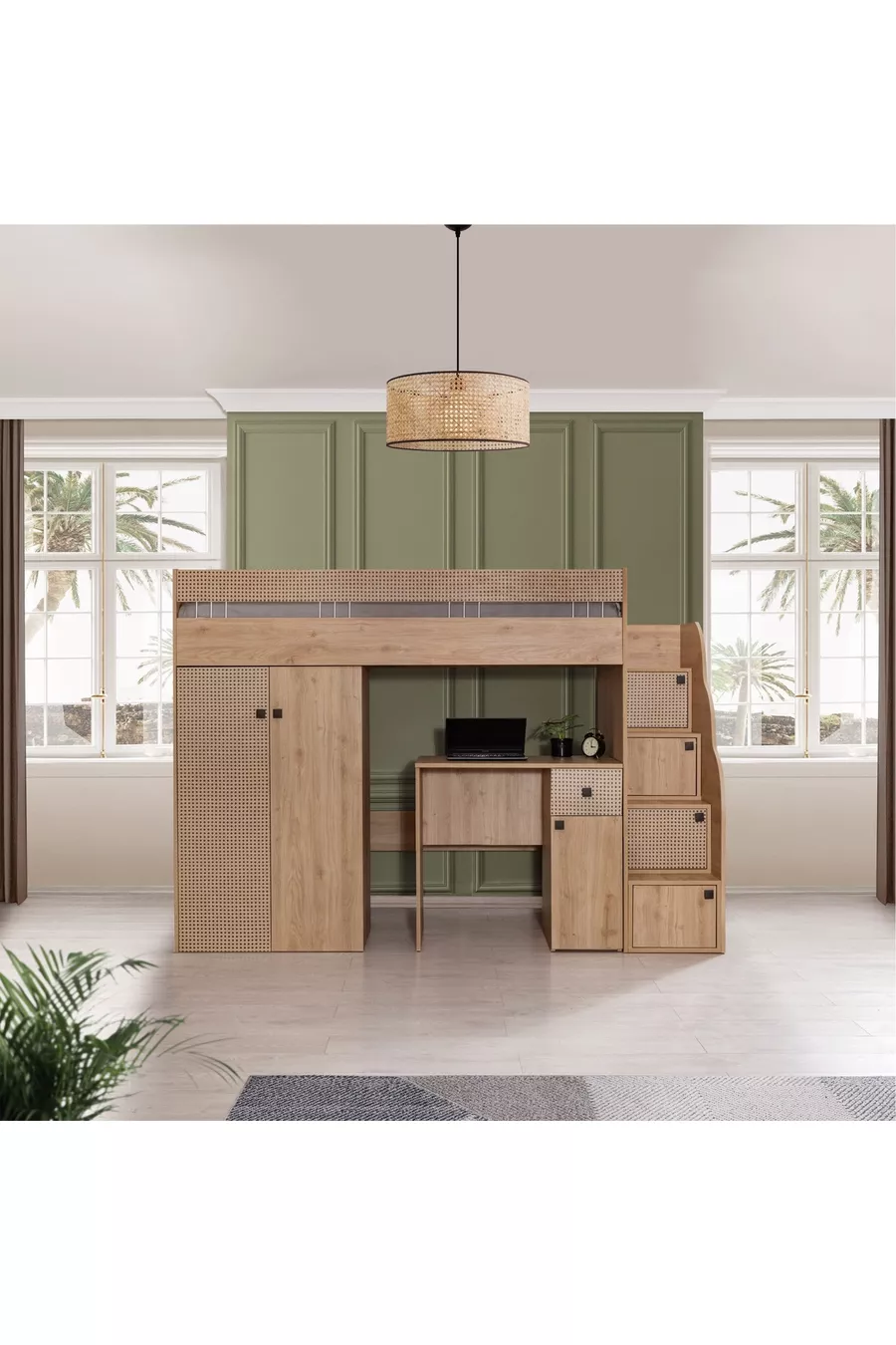 LIT SUPERPOSÉ RUSTIQUE ARMOIRE BUREAU