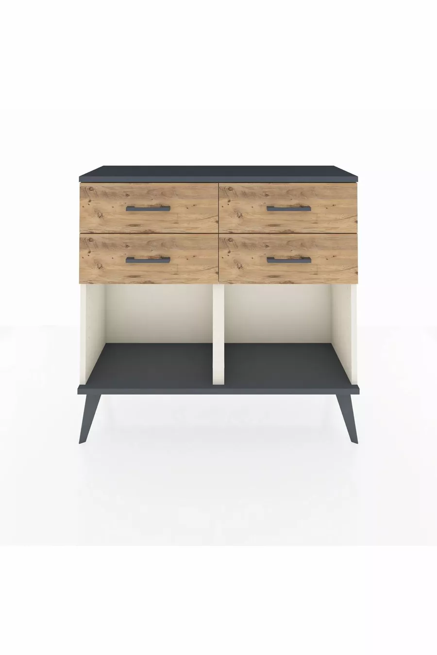 Commode Arges 4 tiroirs Pierre d'Agate-Anthracite/Pin