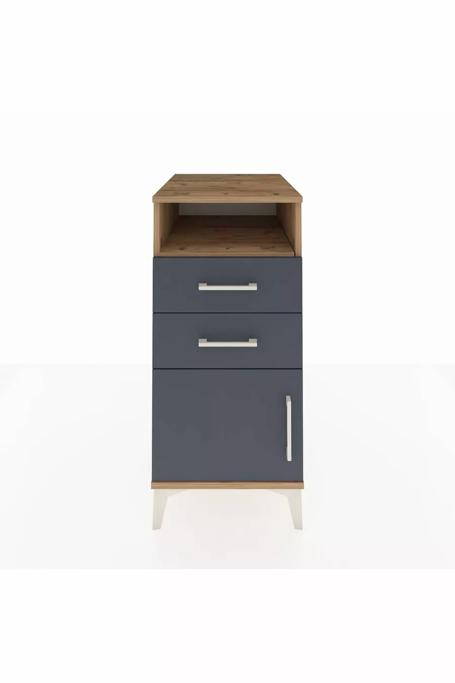 Table de chevet Kronos avec une étagère, 2 tiroirs et une porte, pin-anthracite