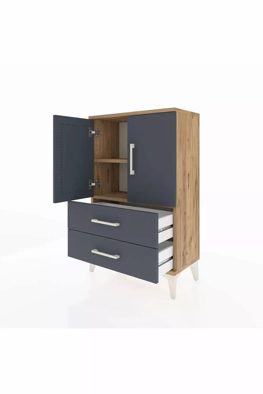 Arges Commode with 2 Shelves, 2 Drawers, and 2 Doors Pine-Anthracite