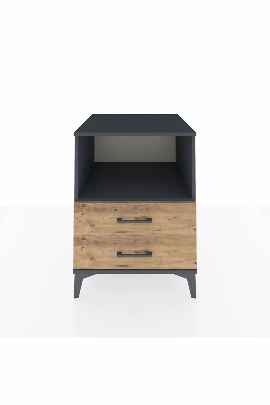 Table de chevet Kronos avec une étagère et 2 tiroirs Anthracite-Bois de pin