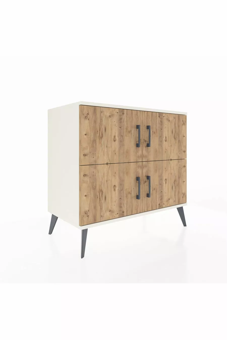 Commode Hyperion 2 étagères 4 portes Pierre de lune-Pin/Pierre de lune