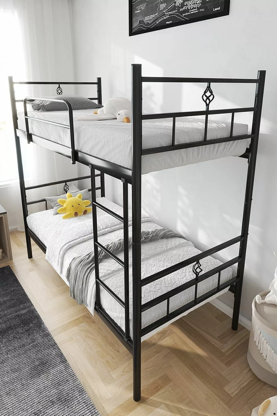 Koza Ranza Black Convertible Metal Bunk Bed Compatible with Mattress