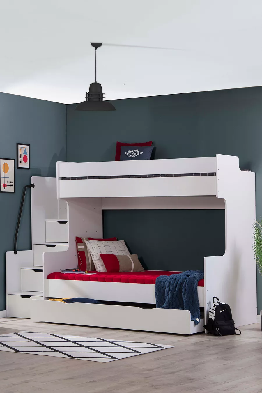 Ladekast met Trap Kinderkamer Brede Witte Stapelbed