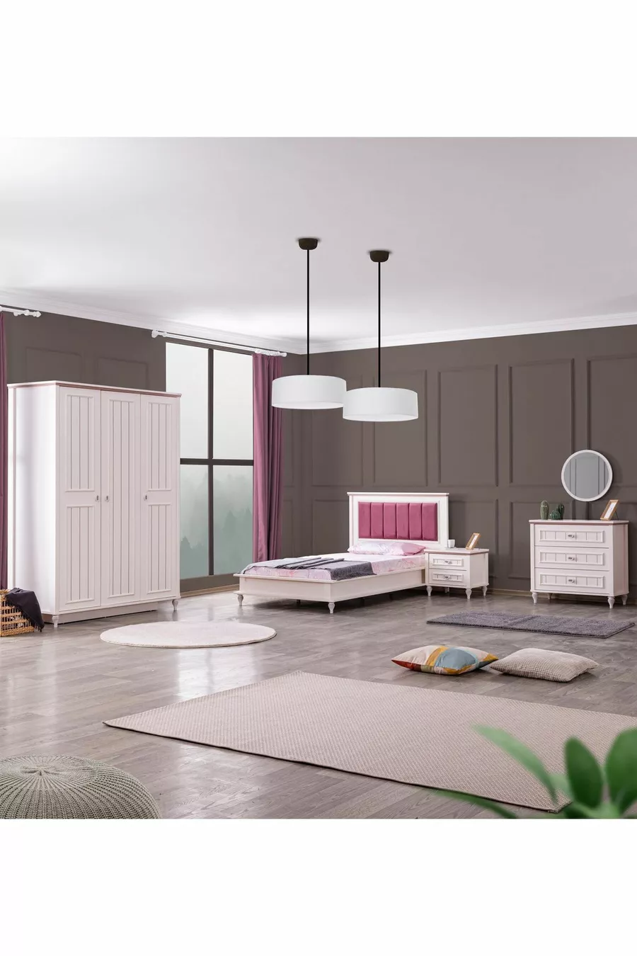 Ezgi Youth Room - 3-Door Wardrobe, Bed, Nightstand, Dresser
