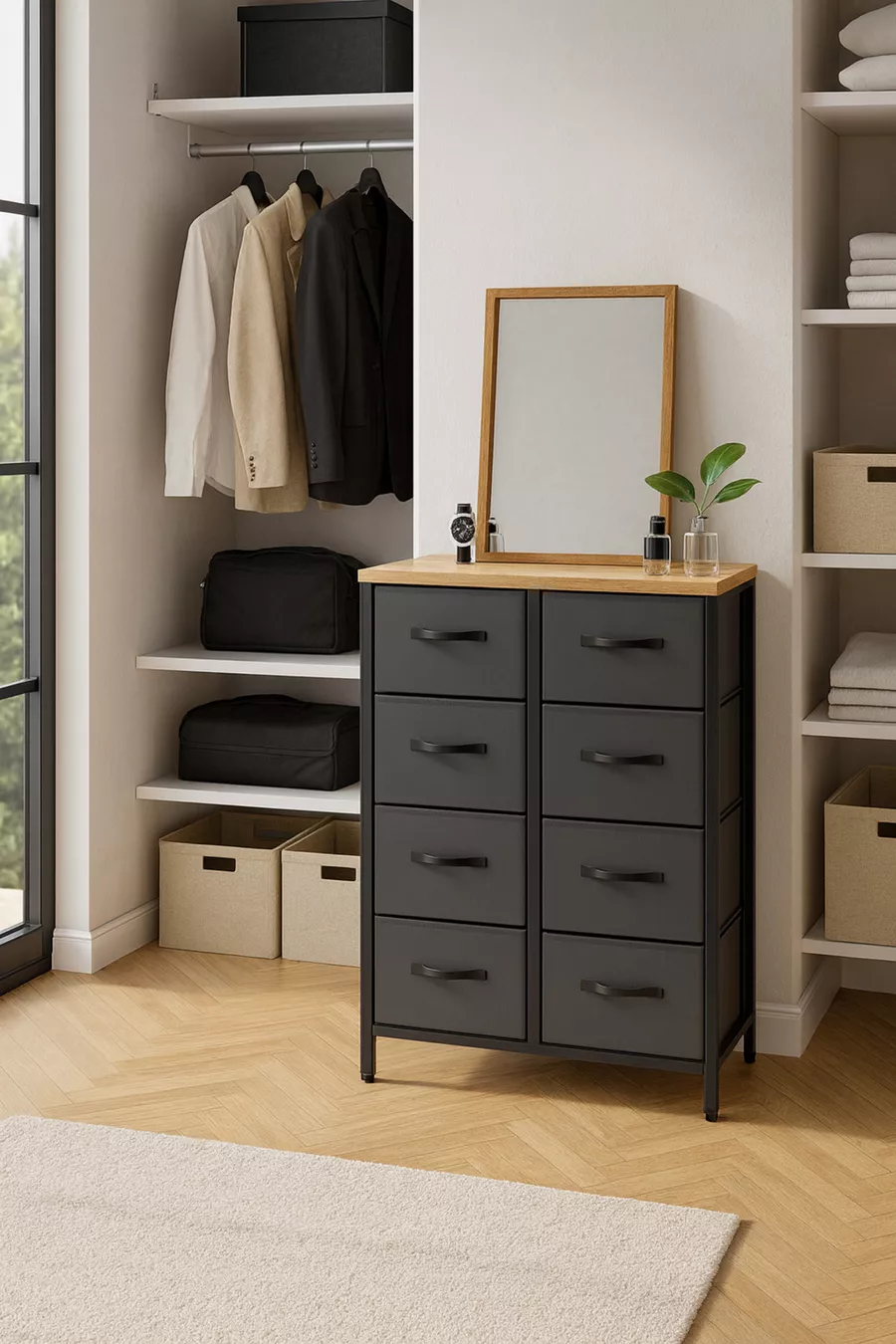 Commode à 8 tiroirs Organisateur de chambre à coucher Tiroirs en cuir Organisateur de chambre d'enfant