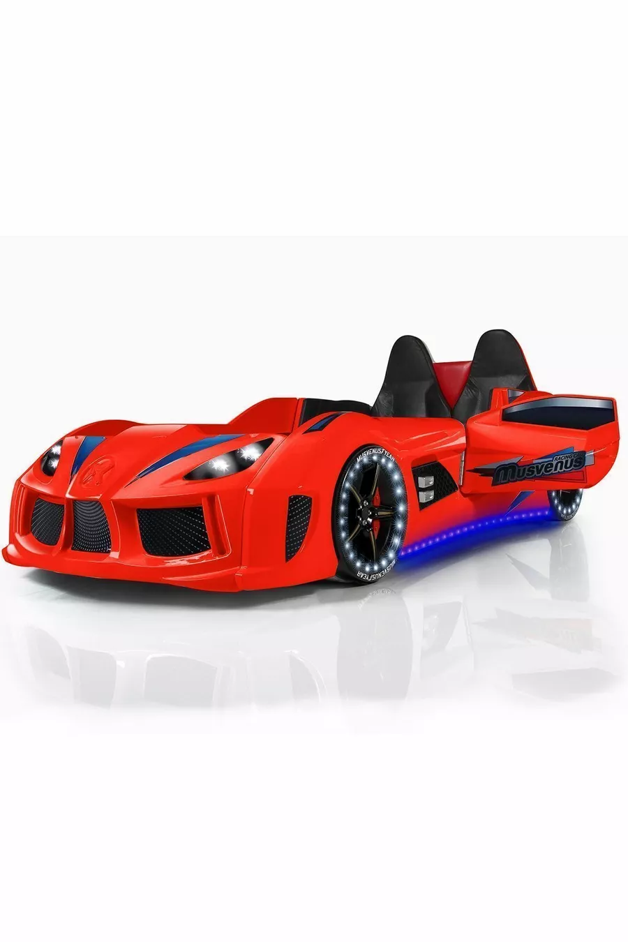 Chambre d'enfant - Lit voiture avec siège Audi - Armoire 3 portes Sport, Bureau - Rouge