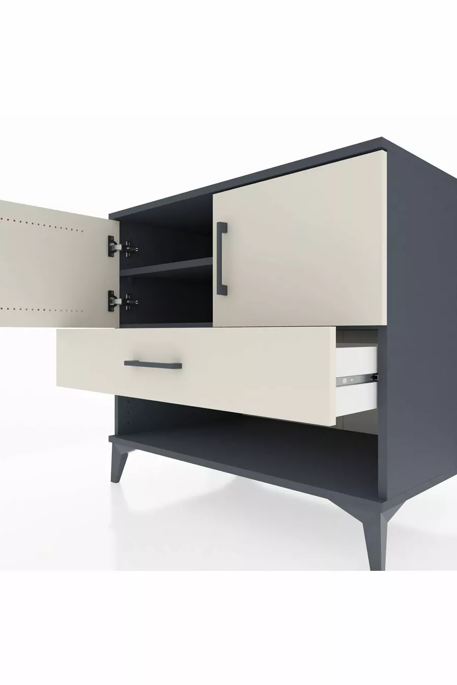 Commode Kronos avec 2 étagères, 1 tiroir et 2 portes, Anthracite-Pierre de lune