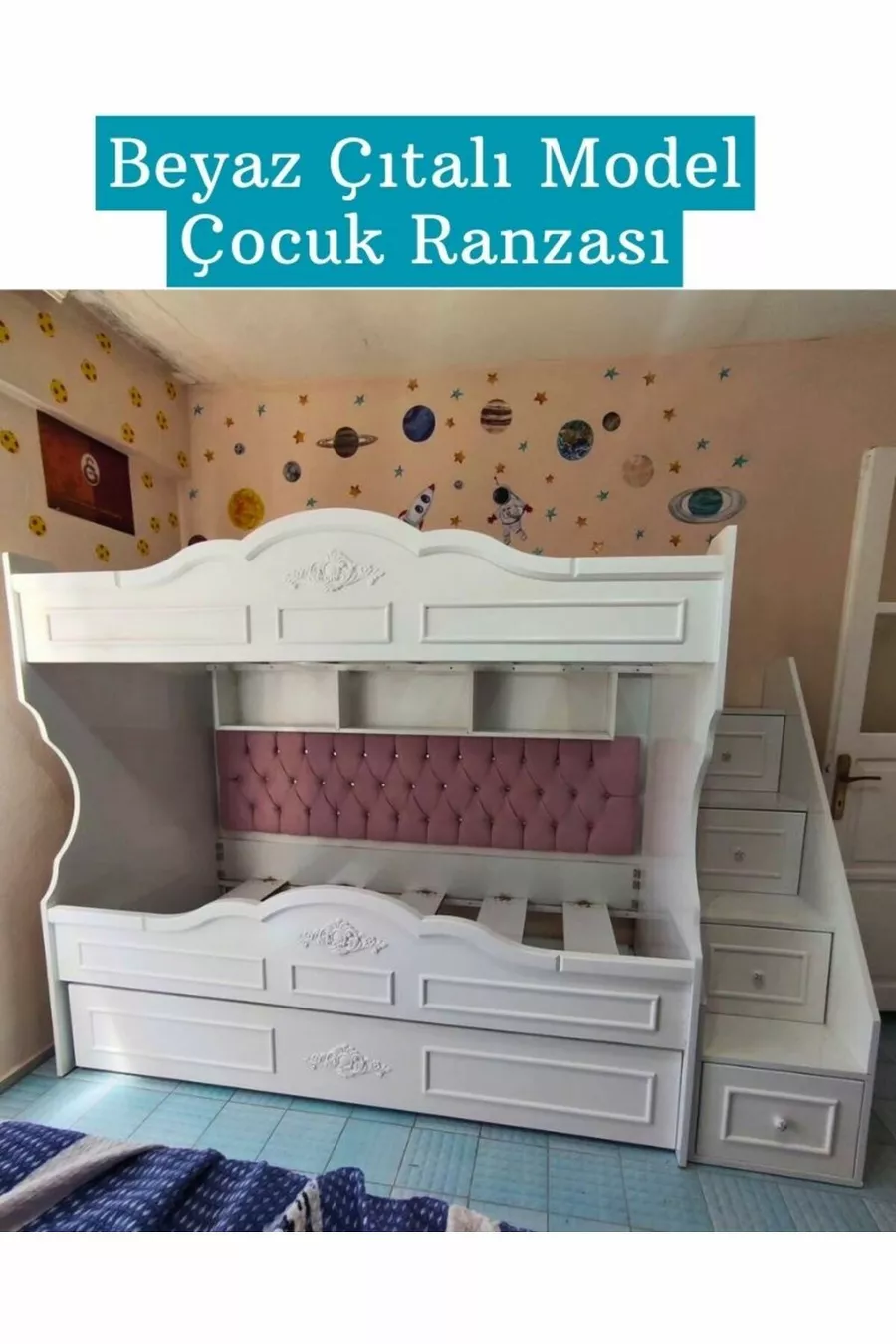 Lit superposé pour enfant en MDF (BLANC - MODÈLE À LATTES)