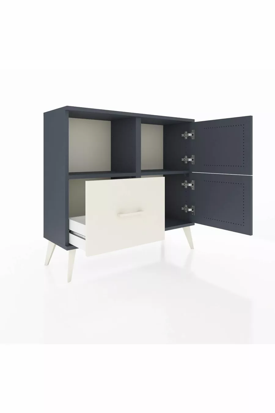 Commode Arges à 2 étagères, 1 tiroir, 2 portes, Anthracite-Anthracite/Gris pierre