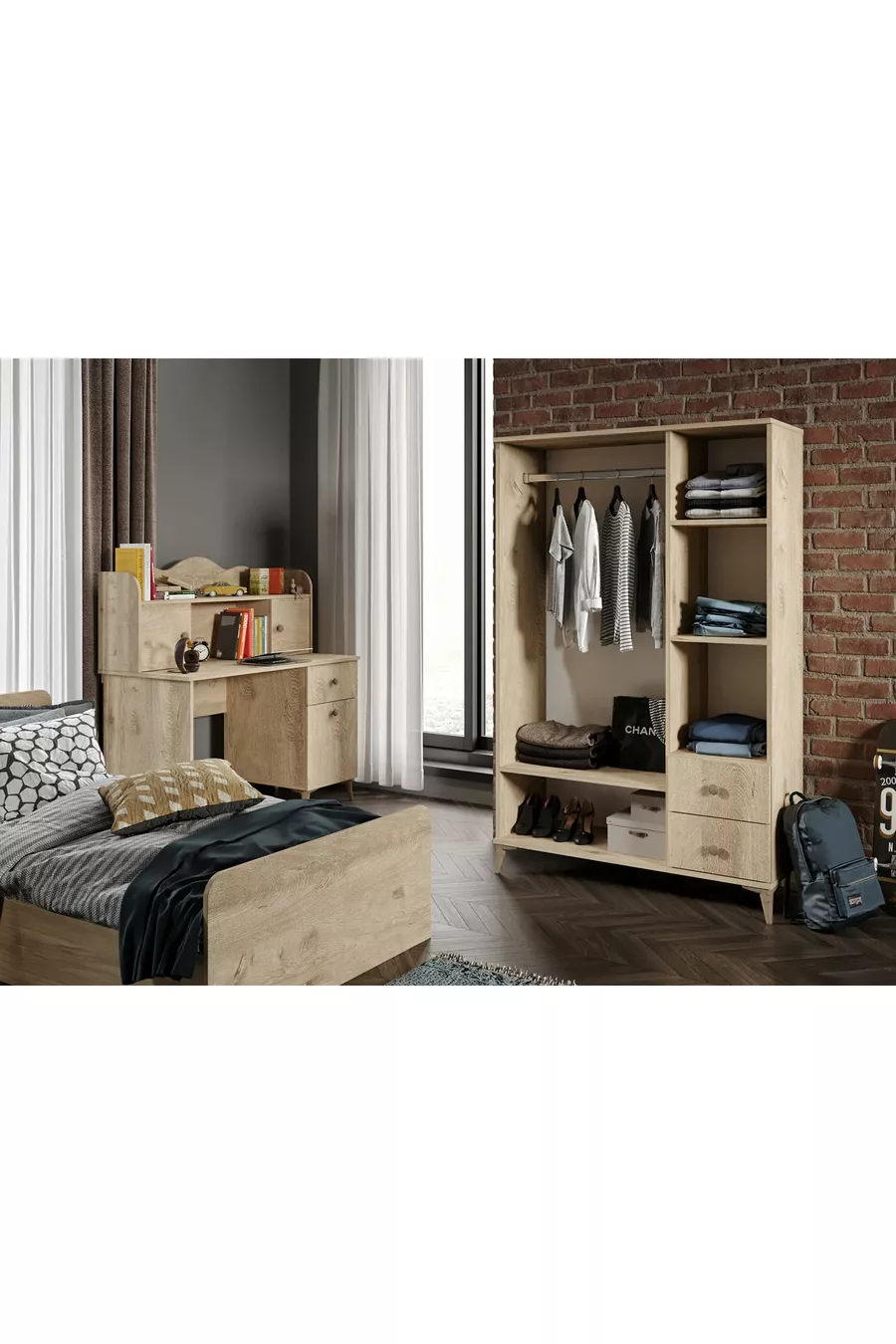 Modern Genç Odası Takımı Meşe - 4 Parçalı Ve Tamamı 1. Kalite Mdf