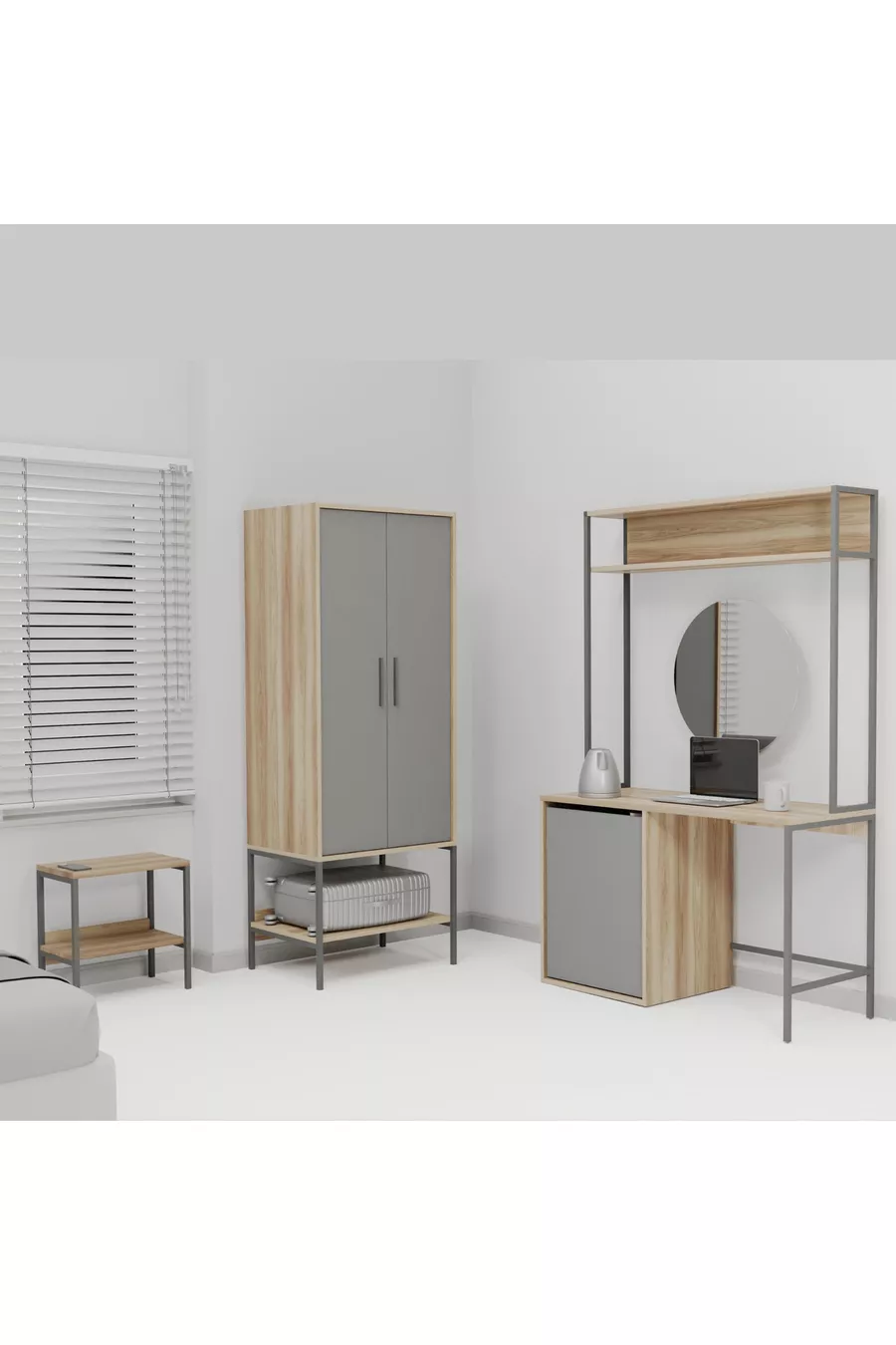 Модульный комплект мебели для отеля Midi, антрацит и орех