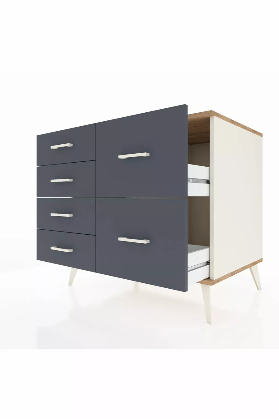 Commode Kronos 6 tiroirs Pierre de lune-Pin/Anthracite