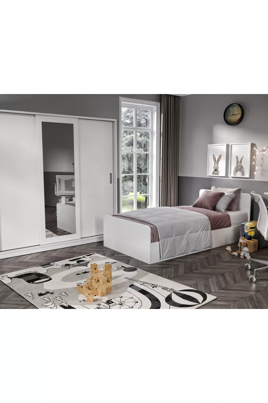 Ensemble de chambre pour jeune 3 pièces en MDF pour une personne