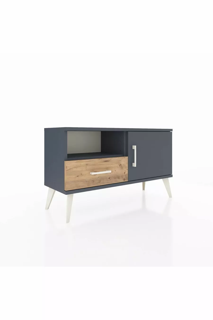 Commode Arges 2 étagères avec 1 tiroir et 1 porte, Anthracite/Anthracite/Pin